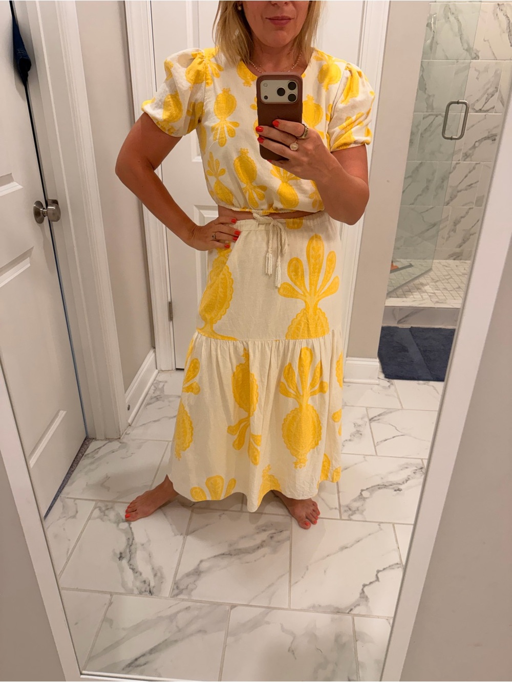 Yellow and White Tiered skirt and top - Women's Summer Skirt